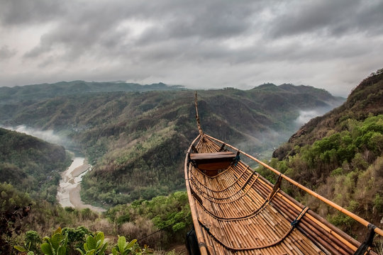 Panoramic hills forest, photo spot on highland foggy hill forest view in Bantul Yogyakarta