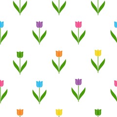Fototapeta na wymiar Cute seamless floral pattern with tulips on white background