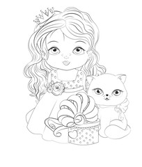 baby princess and cat with gift Coloring book