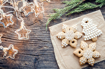 Christmas fir tree on wooden background