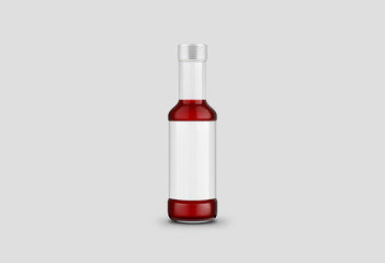 Hot Sauce in Bottle with label Mock up on light gray background.3D rendering.