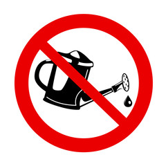 Do not water prohibition in red crossed out circle. Icon with dont watering forbid on white background. Gardening Caution sign. Isolated Natural Vector warning symbol