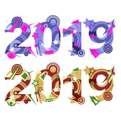 Abstract numbers for 2019 new year, vector flat illustration isolated on white background