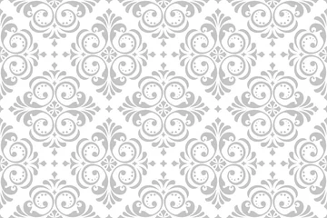 Gordijnen Floral pattern. Vintage wallpaper in the Baroque style. Seamless vector background. White and grey ornament for fabric, wallpaper, packaging. Ornate Damask flower ornament. © ELENA
