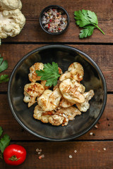 cauliflower grilled (fried grill vegetables or snack salad cabage) menu concept. food background. copy space. Top view