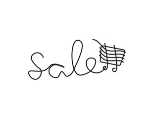 Black line text and shopping cart on White background