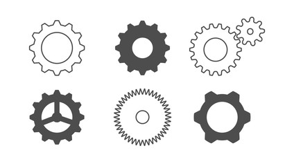 Set vector gear outline icons. Cogwheel machine shape equipment. Engine mechanism sign and symbol.