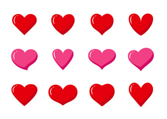 Set of red and pink heart shaped symbols. Collection of different romantic heart icons for web site, sticker, label, tattoo art, love logo and Valentines day. - 307712717
