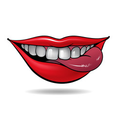open mouth with sexy red lips and tongue on white background. vector illustration