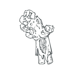 One zombie hand, vector realistic hand drawn sketch line art illutsration