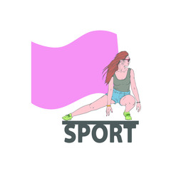 Sport woman, girl with flag and text, vector illustration isolated on white background