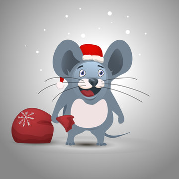 Template image for Happy new year party with rat, mice on white background. Lunar horoscope sign mouse. Chinese Happy new year 2020. Funny sketch mouse with long tail.