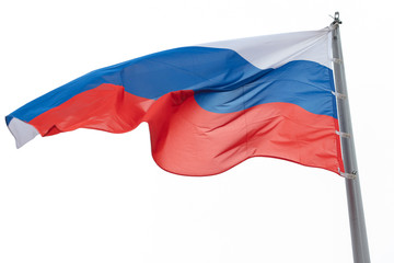 waving flag of russia on a stick against the sky