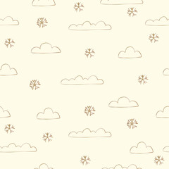 Cute Cloud seamless Pattern. Scandinavian Hand Drawn Style. Rainy Day.
