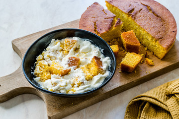 Traditional Black Sea Food Corn Bread with Yogurt / Yogurt Dogramasi