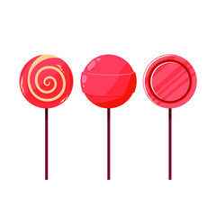 Vector set of lollypop sweet candy with stick flat cartoon illustration isolated on white background