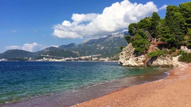 Adriatic sea coast, Milocer queens beach, Sveti Stefan, Montenegro