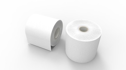 3d rendering of two toilet paper rolls isolated in a studio background