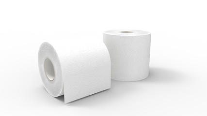 3d rendering of two toilet paper rolls isolated in a studio background