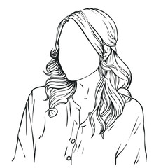 Young woman without face, frame for portrait, line art vector illustration isolated on white background