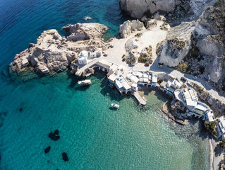 Firopotamos beach with church, houses and cliffs