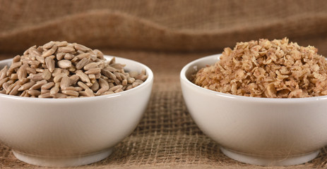 Food, rice, buckwheat and sunflower seeds