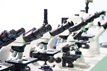 Obraz premium Optical microscopes in store