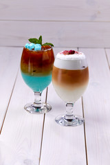 summer cocktails on the wooden background