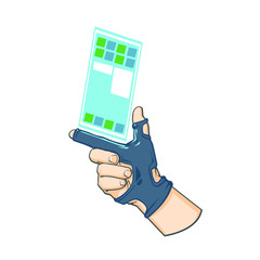 Vector hand drawn sketch of phone hologram, line art vector illustration