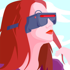 Woman with virtual reality glasses, vector flat cartoon illustration