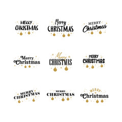 Obraz premium Merry Christmas, typography lettering badge emblems collection. Vector Xmas design for postcard, invitation, greeting card.