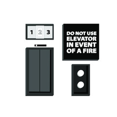 Vector cartoon flat set of elevator detail, vector illustration, place for text, buttons and doors