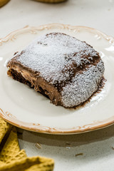 Homemade Organic Healthy Dessert Custard Brownie Pudding Powdered Sugar.