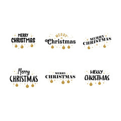 Merry Christmas, typography lettering badge emblems collection. Vector Xmas design for postcard, invitation, greeting card.