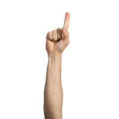 Adult man hand showing finger pointing gesture