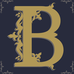 Capital letter B. Vintage style. For personality, initials, packaging, books, decor.
