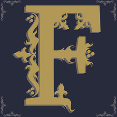 Capital letter F. Vintage style. For personality, initials, packaging, books, decor.