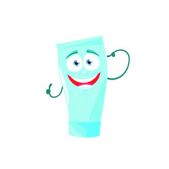 Cartoon flat vector happy and cute character of tube with cream, vector illustration isolated on white background