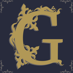 Capital letter G. Vintage style. For personality, initials, packaging, books, decor.
