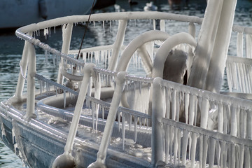 wind and the very low temperatures created a winter wonderland on the Geneva lake, Switzerland