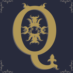 Capital letter Q. Vintage style. For personality, initials, packaging, books, decor.