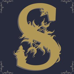Capital letter S. Vintage style. For personality, initials, packaging, books, decor.