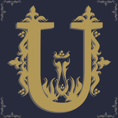 Capital letter U. Vintage style. For personality, initials, packaging, books, decor.