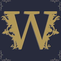 Capital letter W. Vintage style. For personality, initials, packaging, books, decor.
