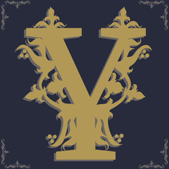 Capital letter Y. Vintage style. For personality, initials, packaging, books, decor.