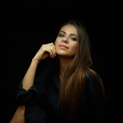 Beautiful woman in black dress isolated