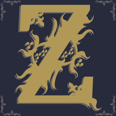 Capital letter Z. Vintage style. For personality, initials, packaging, books, decor.