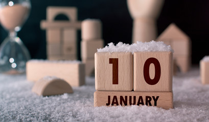 January 10 written with wooden blocks