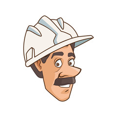 cartoon man with mustache and safety helmet icon, colorful design