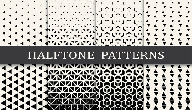 black and white geometric seamless halftone pattern set